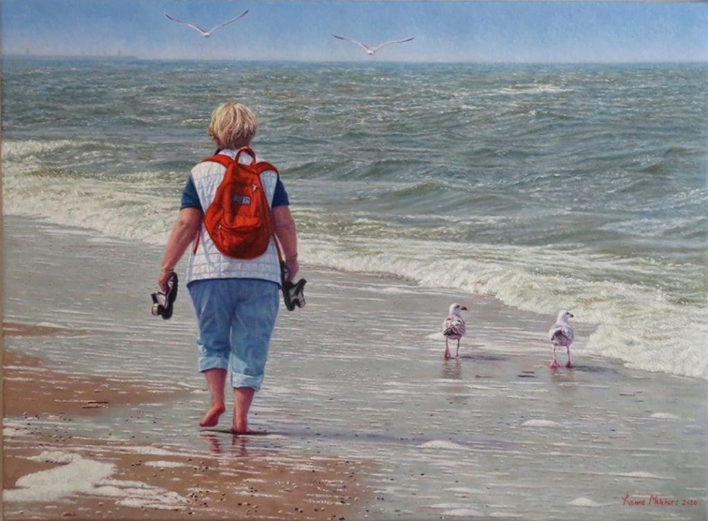 Yvonne Melchers Anneke in Wassenaar/North Sea Blues, oil on Belgian linen 55x75cm (2020, by commission) - Sold