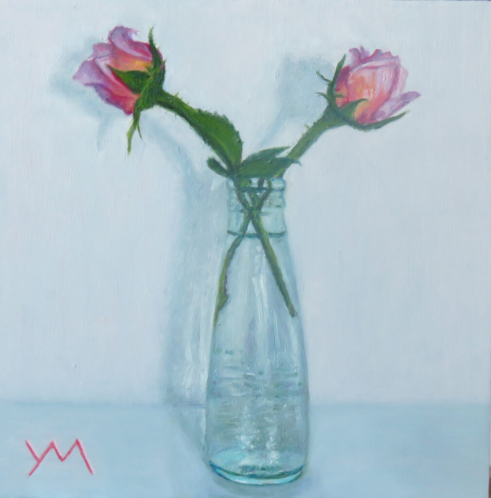 Last Rose Bulbs from my Garden, oil on panel 14 x 14 cm (2023) - available at Abend Gallery Denver/USA