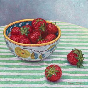 Italian bowl with Spanisch strawberries, oil on canvas, 30 x 30 cm (2012) - Sold