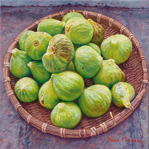 Round basket with fresh figs, oil on canvas, 30 x 30 (2012) - In a private collection