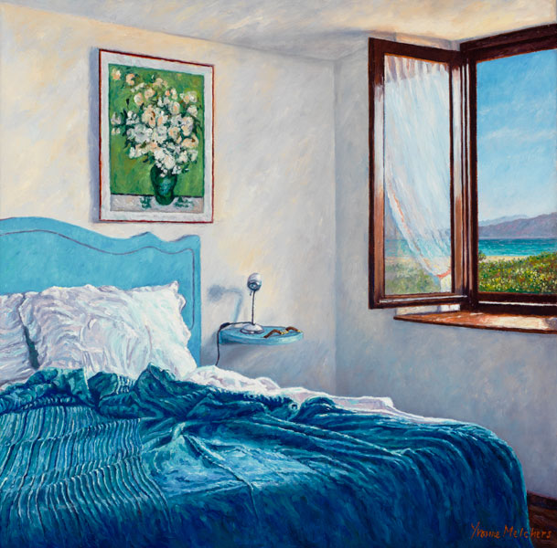 Yvonne Melchers Room with a View/Spring in Sardinia, oil on linen, 40 x 40 cm (2012) - Sold