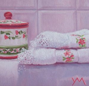 In my Bathroom, oil on panel 14 x 14 cm (2020) - Sold