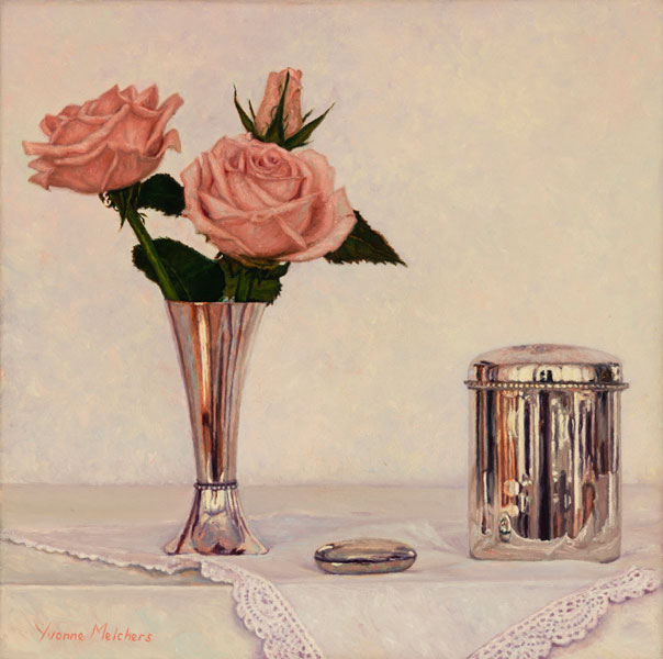 Silver with pink roses, oil on canvas, 30 x 30 cm (available at Gallery Het Moment - Zierikzee/The Netherlands)