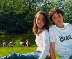 The Bartelsman children in the Vondelpark (2006), by commission, oil on linen, 80 x 110 cm - Sold